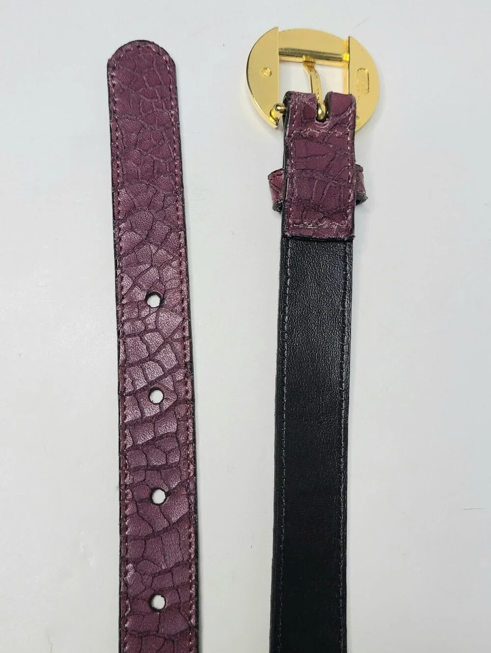 Pierre Cardin Burgundy Imported Cowhide Skinny Vintage Belt